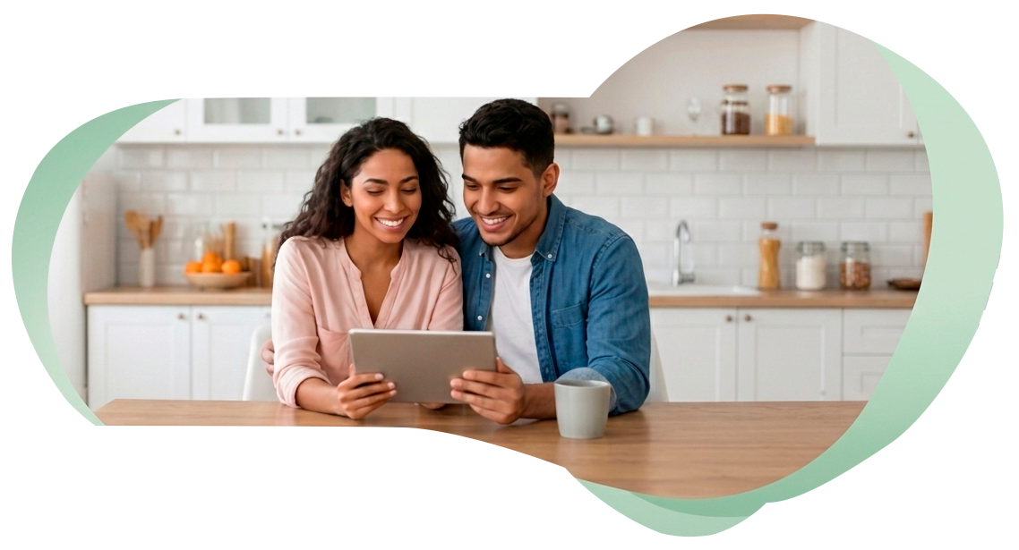 Couple reviewing information on a tablet
